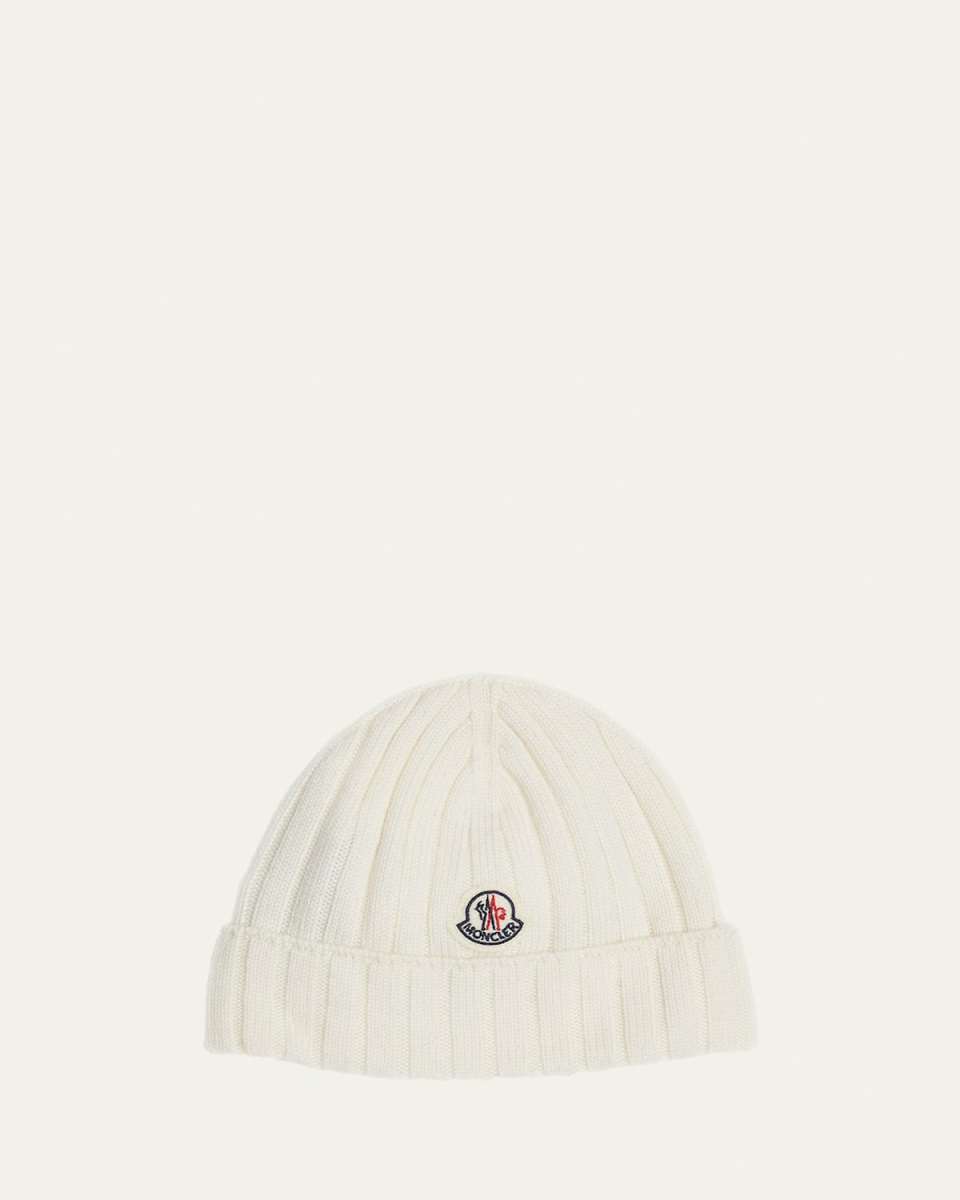 Girl's Ribbed Wool Beanie with Logo Patch, Size XXXS-
